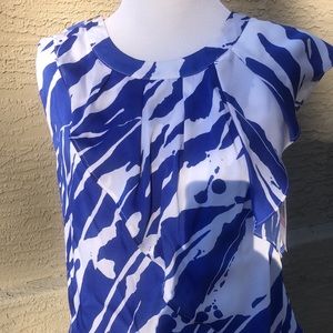 NWT! Michael Kors Sleeveless Blue & White Bold Print Ruffled Pleated Blouse!!